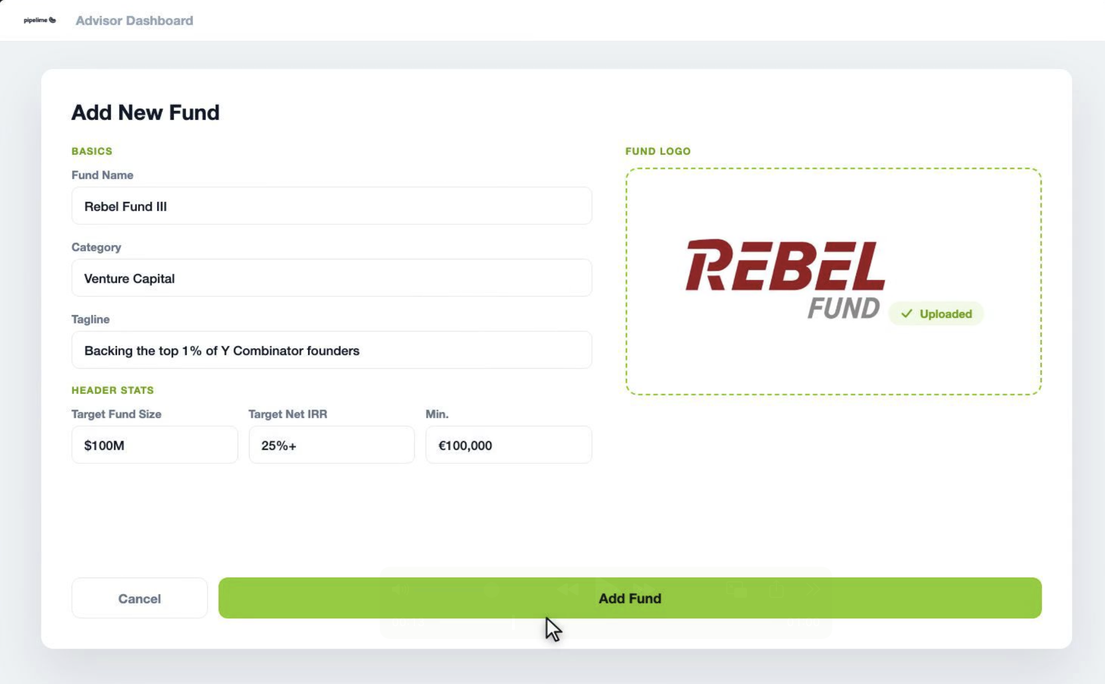 Add New Fund — advisor dashboard